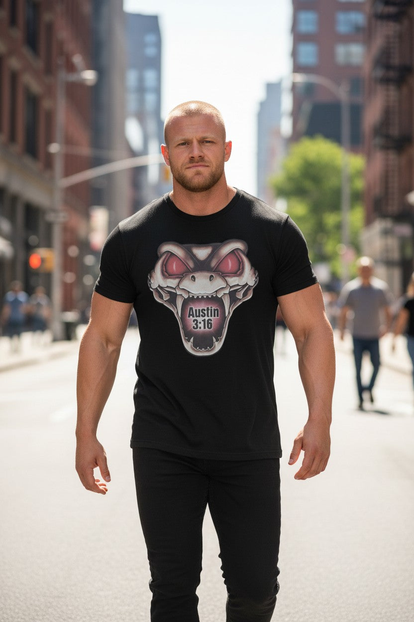 Stone Cold Steve Austin Rattlesnake Mens Black T-shirt
