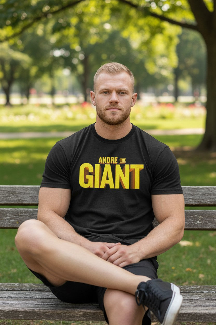 Andre The Giant Big Yellow Logo Black T-shirt