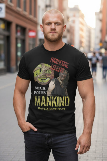 Mankind Mick Foley Hardcore Legend Distressed Logo T-shirt