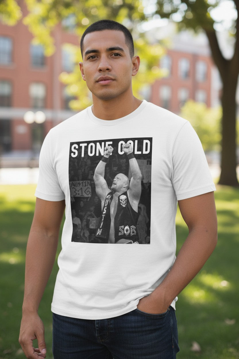 Stone Cold Steve Austin Arms Raised Mens White T-shirt