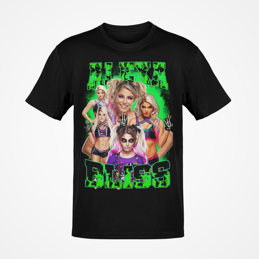 Alexa Bliss WWE 5 Faces Green Womens Superstar Black T-shirt