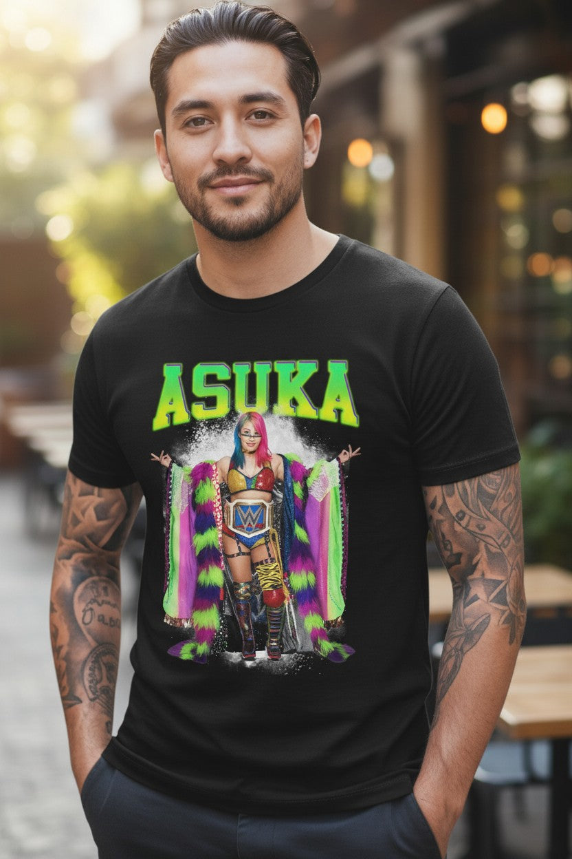 Asuka Multi Color Kimono Black T-shirt WWE