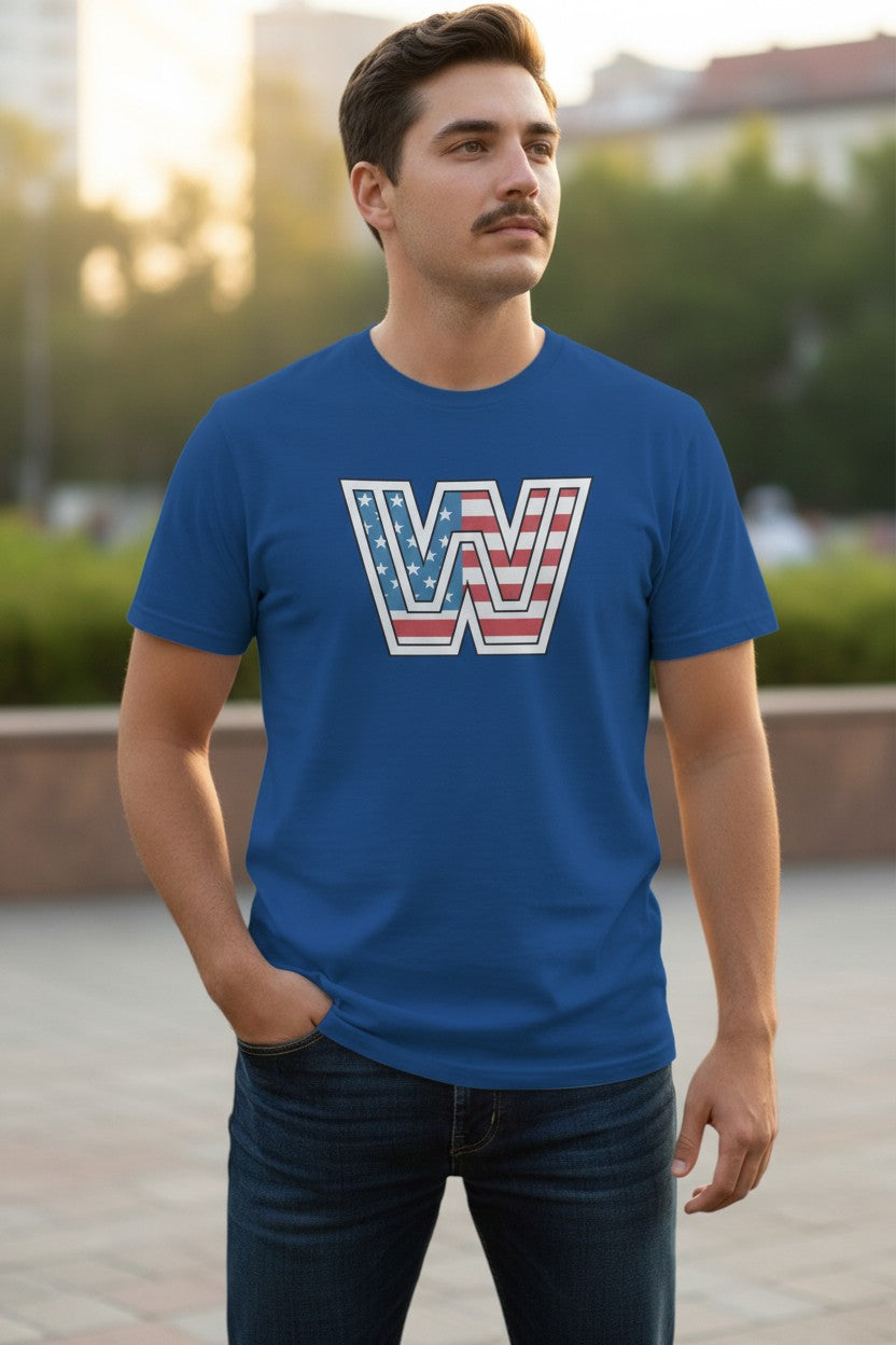 WWE USA American Flag Logo Mens Blue T-shirt