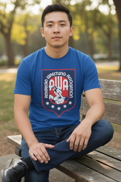 AWA Logo American Wrestling Alliance Blue T-shirt