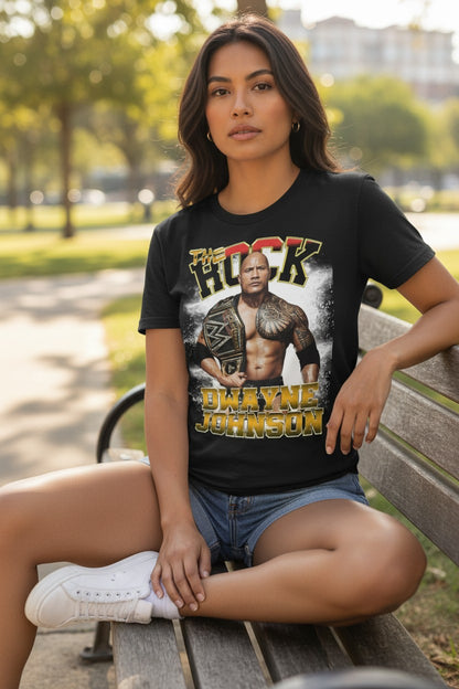Dwayne The Rock Johnson Championship Belt Black WWE T-shirt
