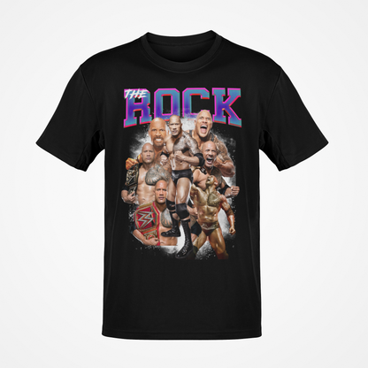 Dwayne The Rock Johnson Seven Pose Flex Black WWE T-shirt