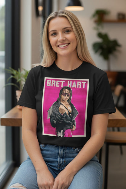 Bret Hart Pink Pose Black T-shirt