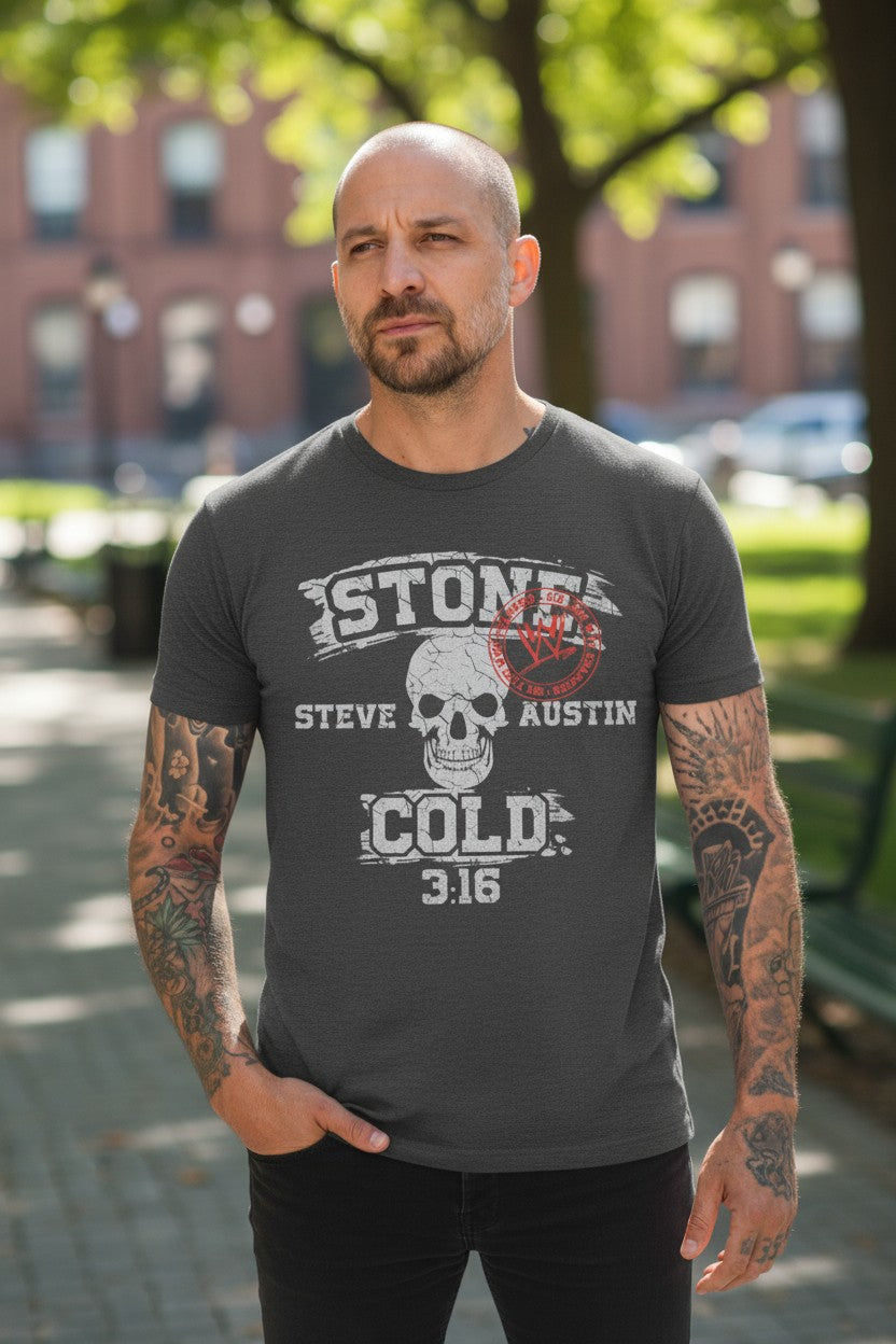 Stone Cold Steve Austin Six Time WWE Champion Mens Gray T-shirt