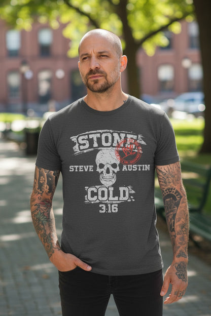 Stone Cold Steve Austin Six Time WWE Champion Mens Gray T-shirt