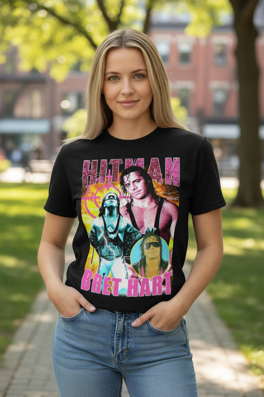 Hitman Bret Hart Three Pose Black T-shirt