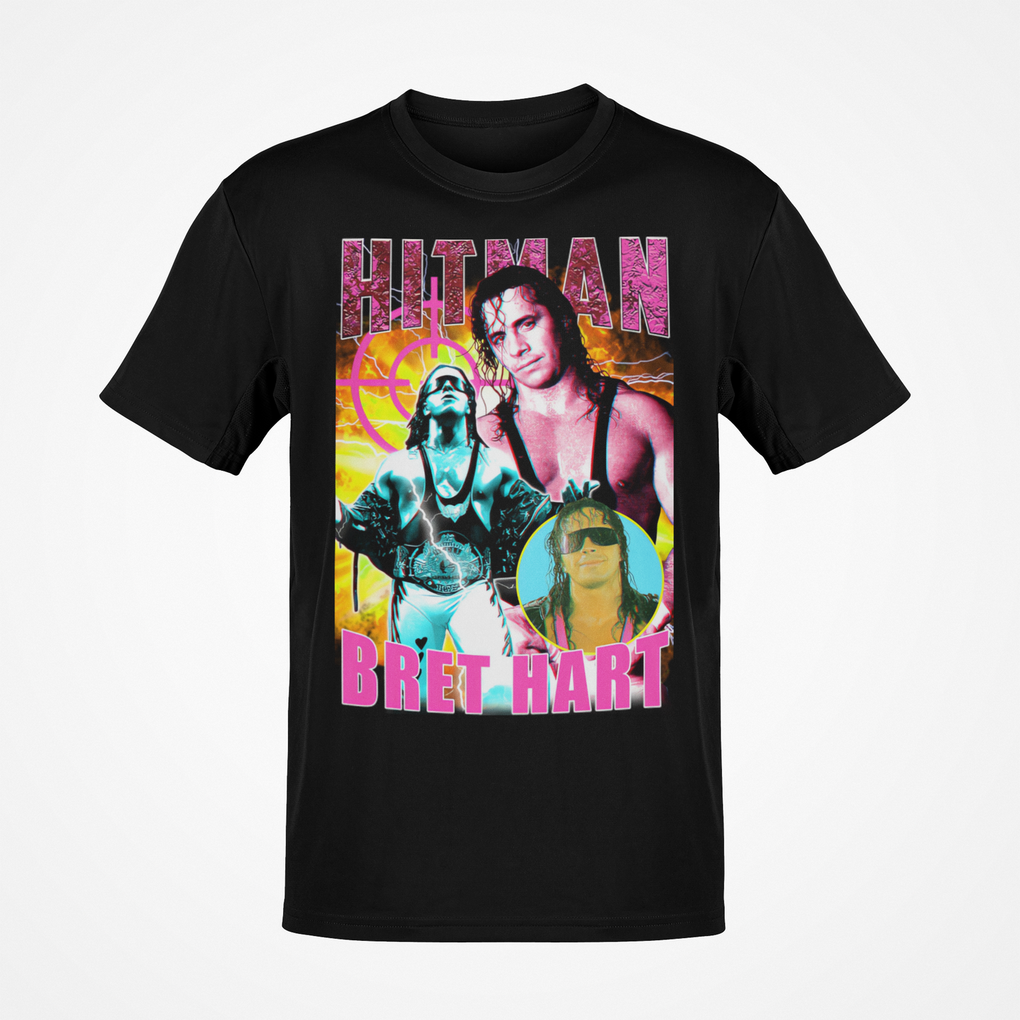 Hitman Bret Hart Three Pose Black T-shirt