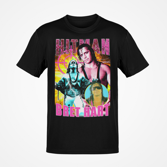 Hitman Bret Hart Three Pose Black T-shirt