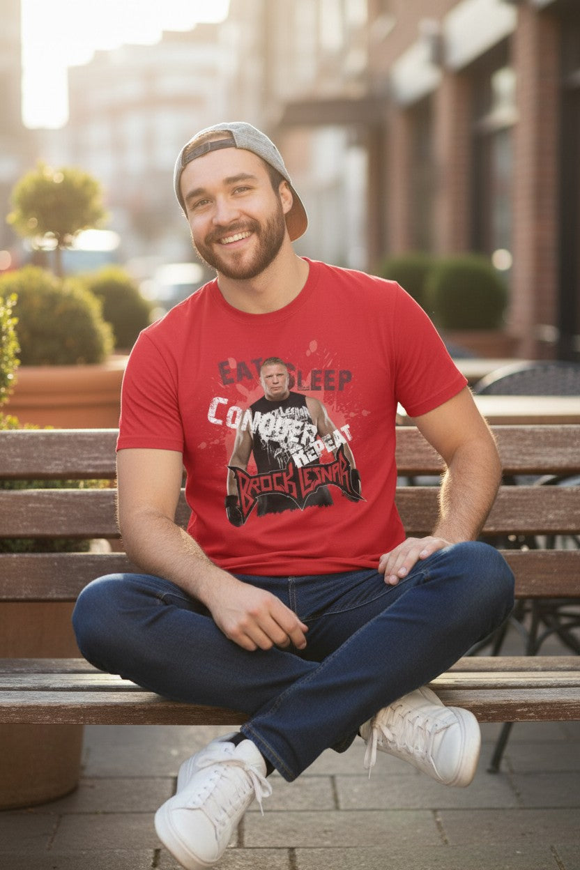 Brock Lesnar Eat Sleep Conquer Repeat Mens Red T-shirt