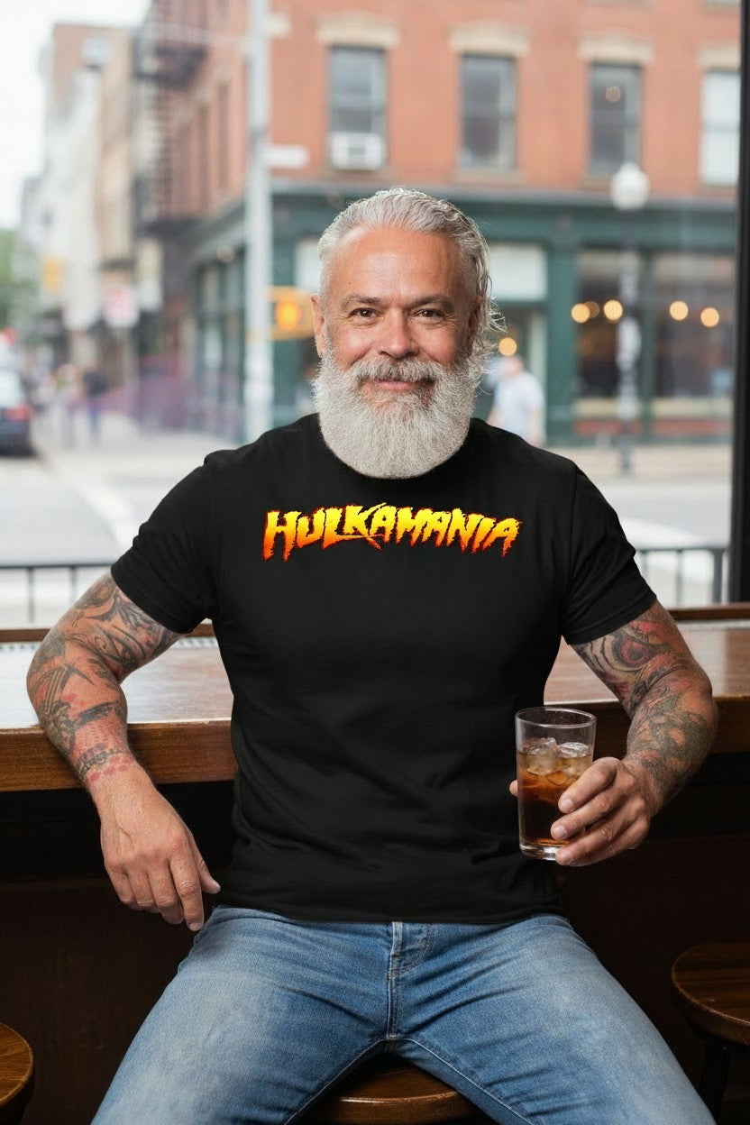 Hulkamania Hulk Hogan Fire Logo Black T-shirt