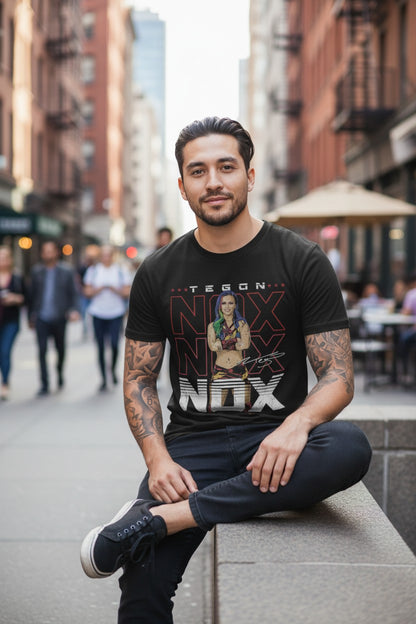 Tegan Nox Cartoon Pose Black T-shirt