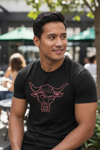 The Rock Red Brahma Bull Line Drawing WWE Mens T-shirt
