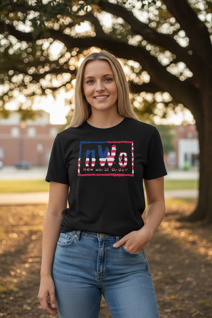 nWo New World Order Red White Blue USA Logo T-shirt