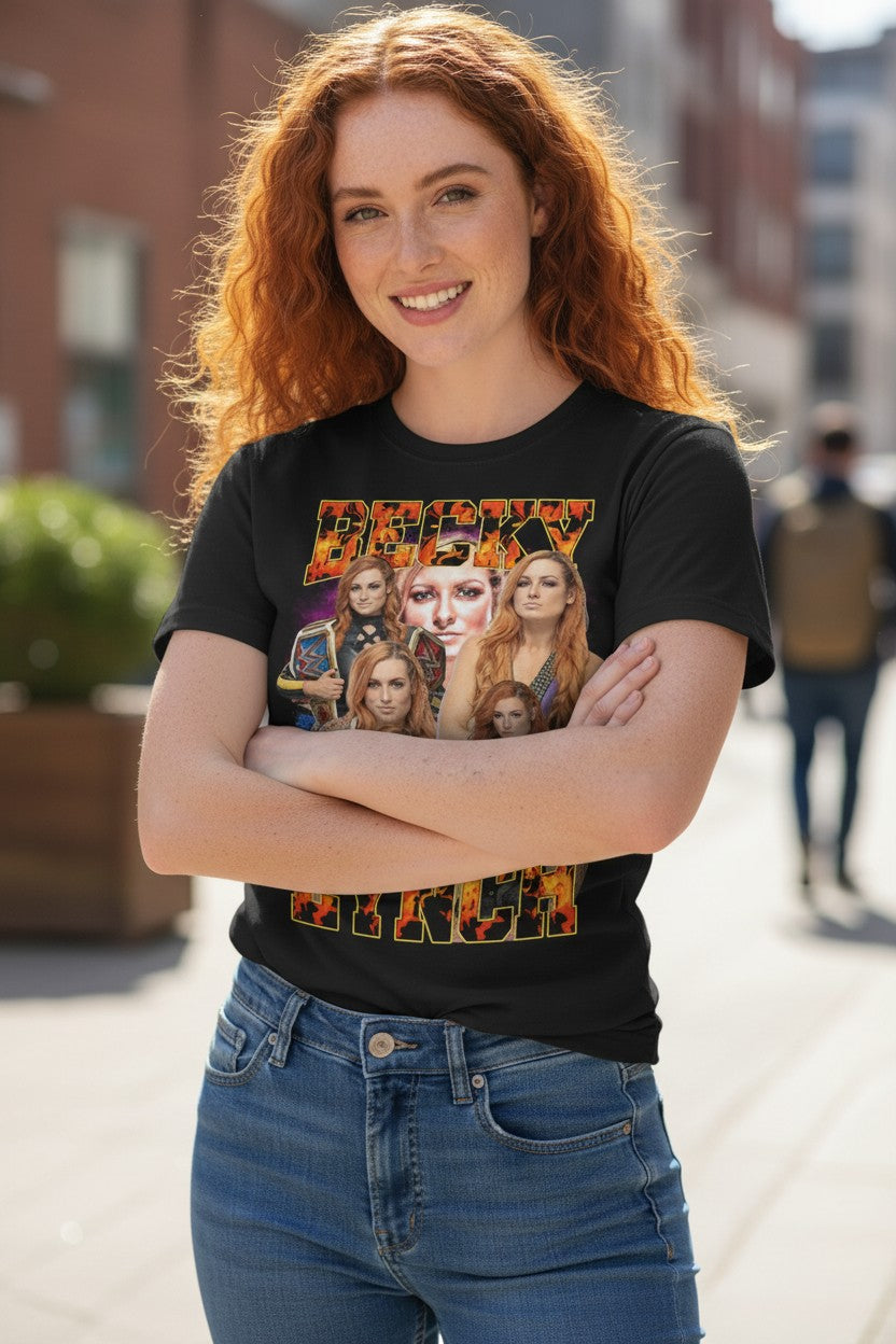 Becky Lynch Six Faces Fire Black WWE T-shirt