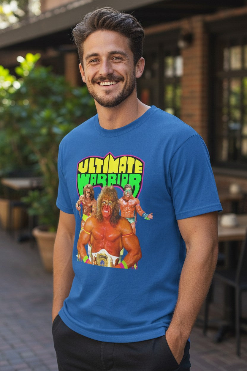 Ultimate Warrior Pose Blue Mens T-shirt WWE