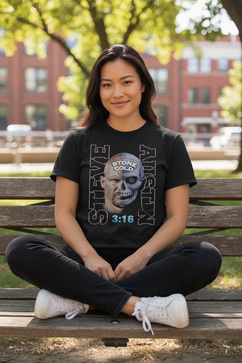 Stone Cold Steve Austin Skull Face Black T-shirt
