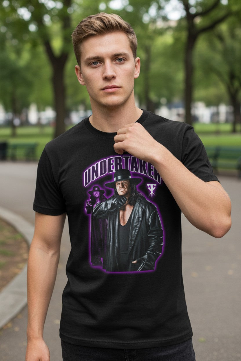 Undertaker Trenchcoat Hat Mens Black T-shirt WWE