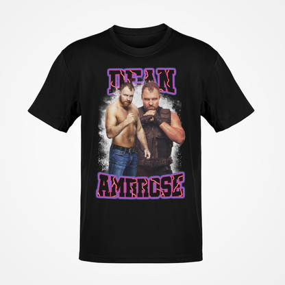 Dean Ambrose Purple Name Double Pose Mens Black T-shirt