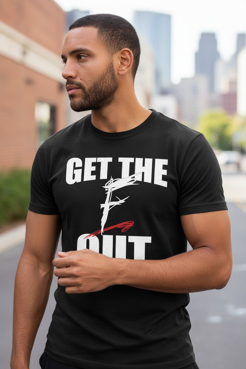 WWF Old Logo Get The F Out Men Black T-shirt