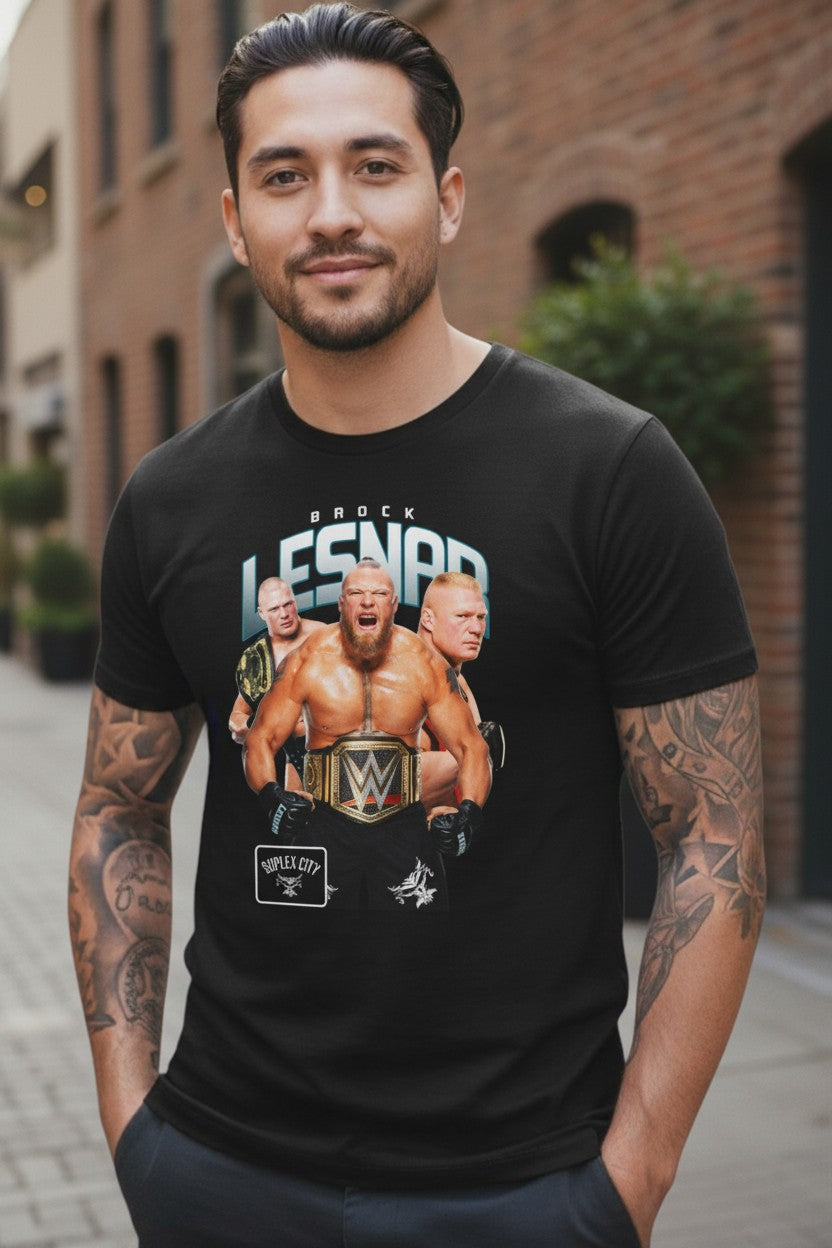 Brock Lesnar Championship Belt Three Pose Mens Black T-shirt