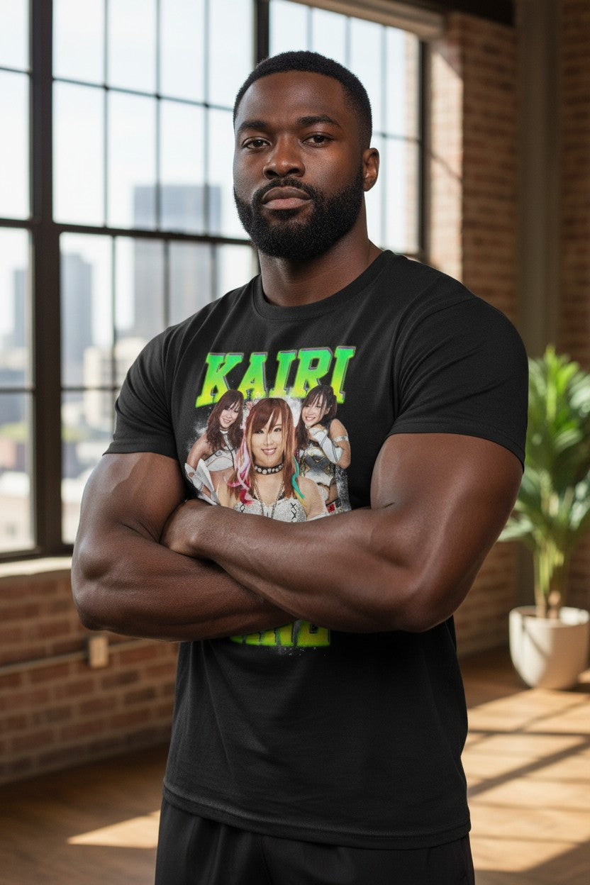 Kairi Sane Green Name WWE Black T-shirt