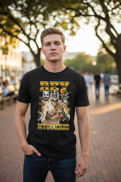 Rey Mysterio Shouting Mens Black T-shirt WWE