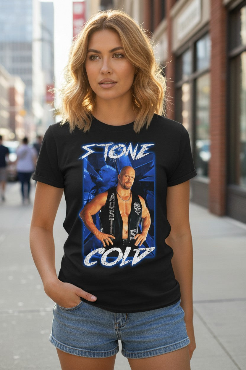 Stone Cold Steve Austin Mens Blue Black T-shirt