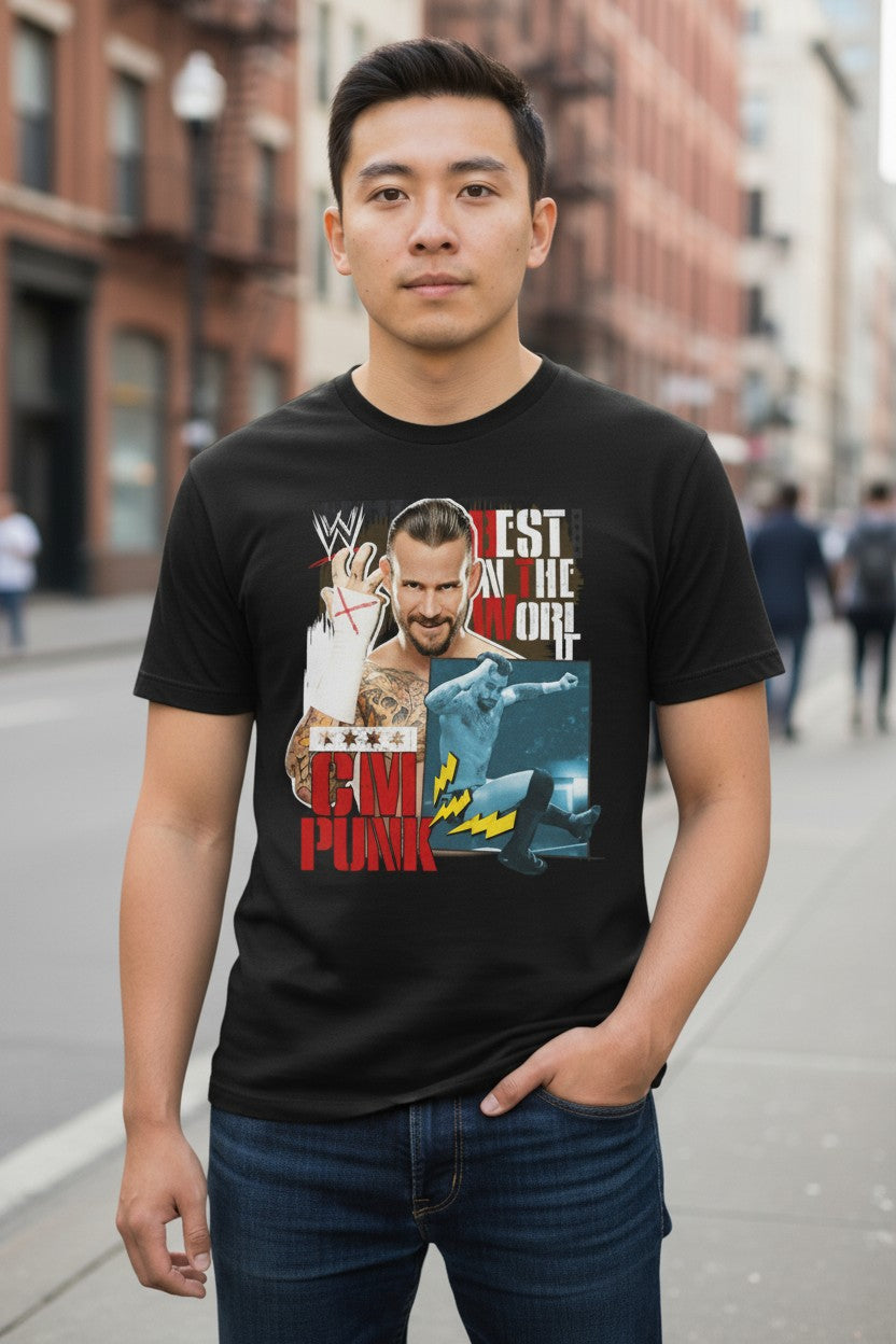 CM Punk Best In The World Flying Elbow Mens Black T-shirt