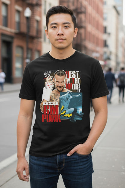 CM Punk Best In The World Flying Elbow Mens Black T-shirt