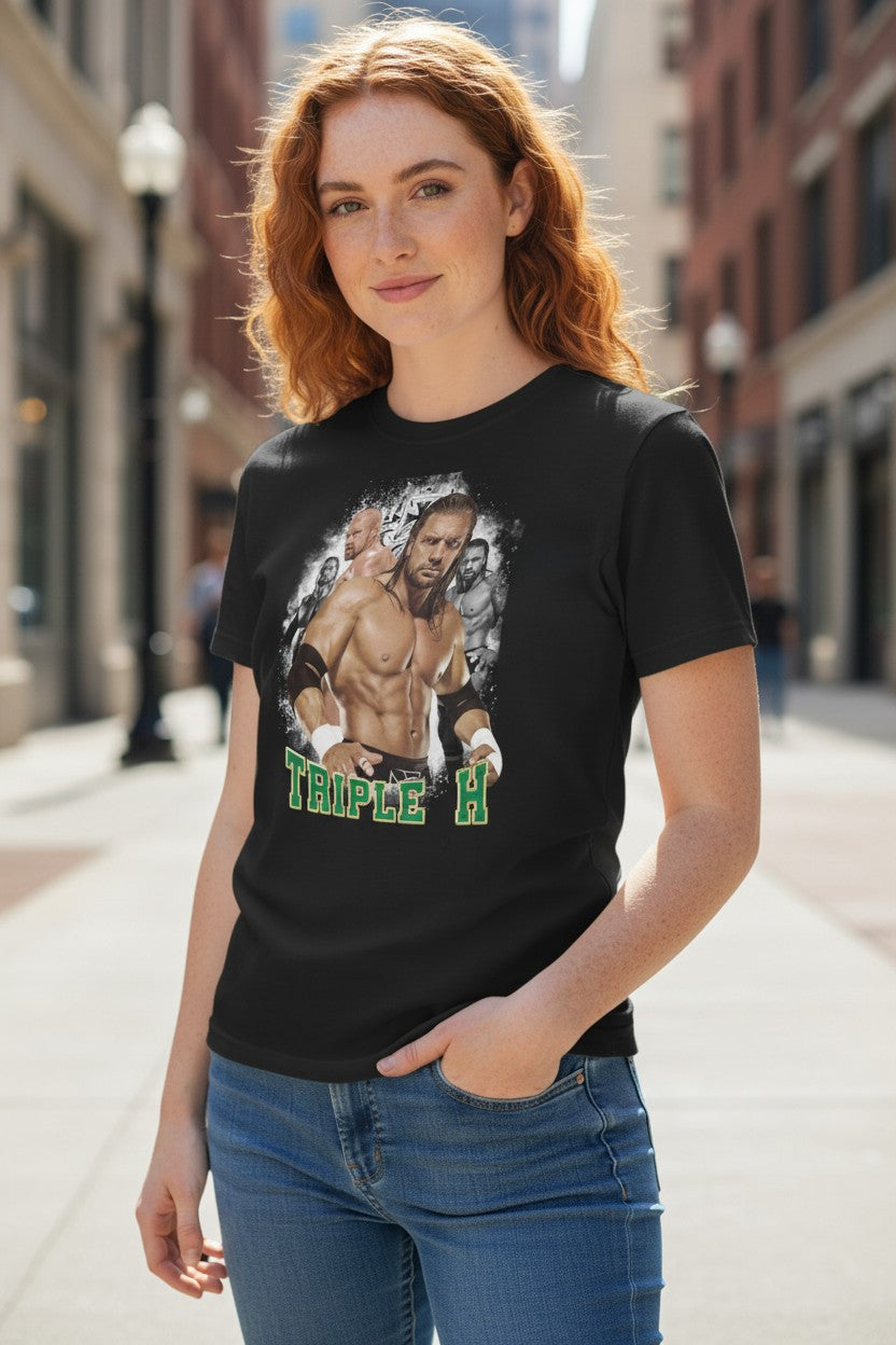 Triple H Pro Wrestling Four Poses Mens Black WWE T-shirt