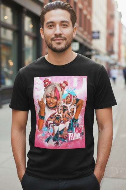Zelina Vega Pink Logo Poster Print Black T-shirt