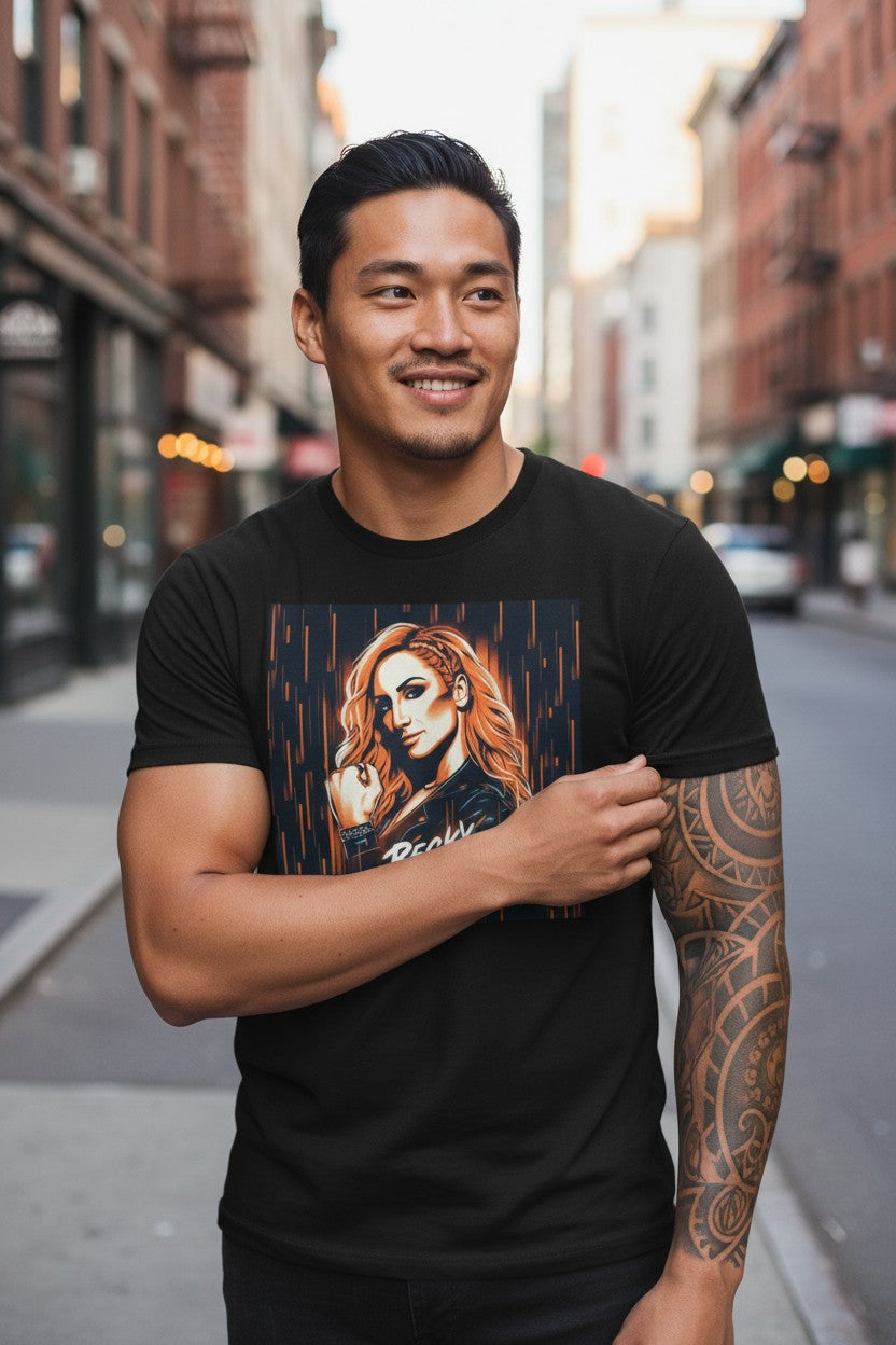 Becky Lynch Cartoon Portrait Black T-shirt