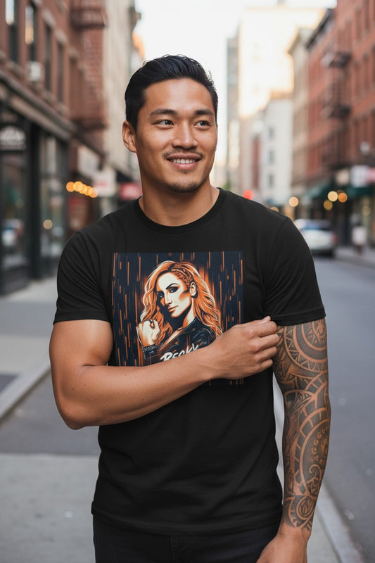 Becky Lynch Cartoon Portrait Black T-shirt