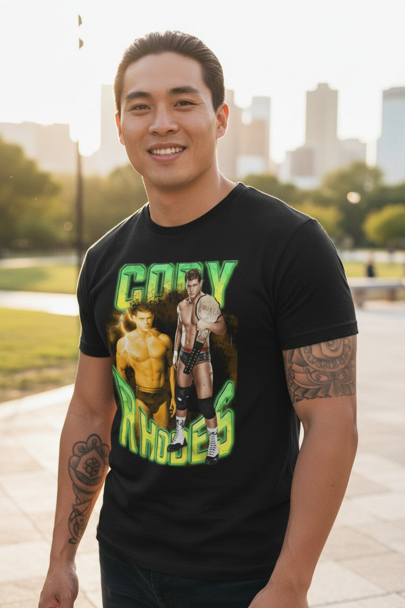 Cody Rhodes Neon Championship Belt Black T-shirt AEW WWE