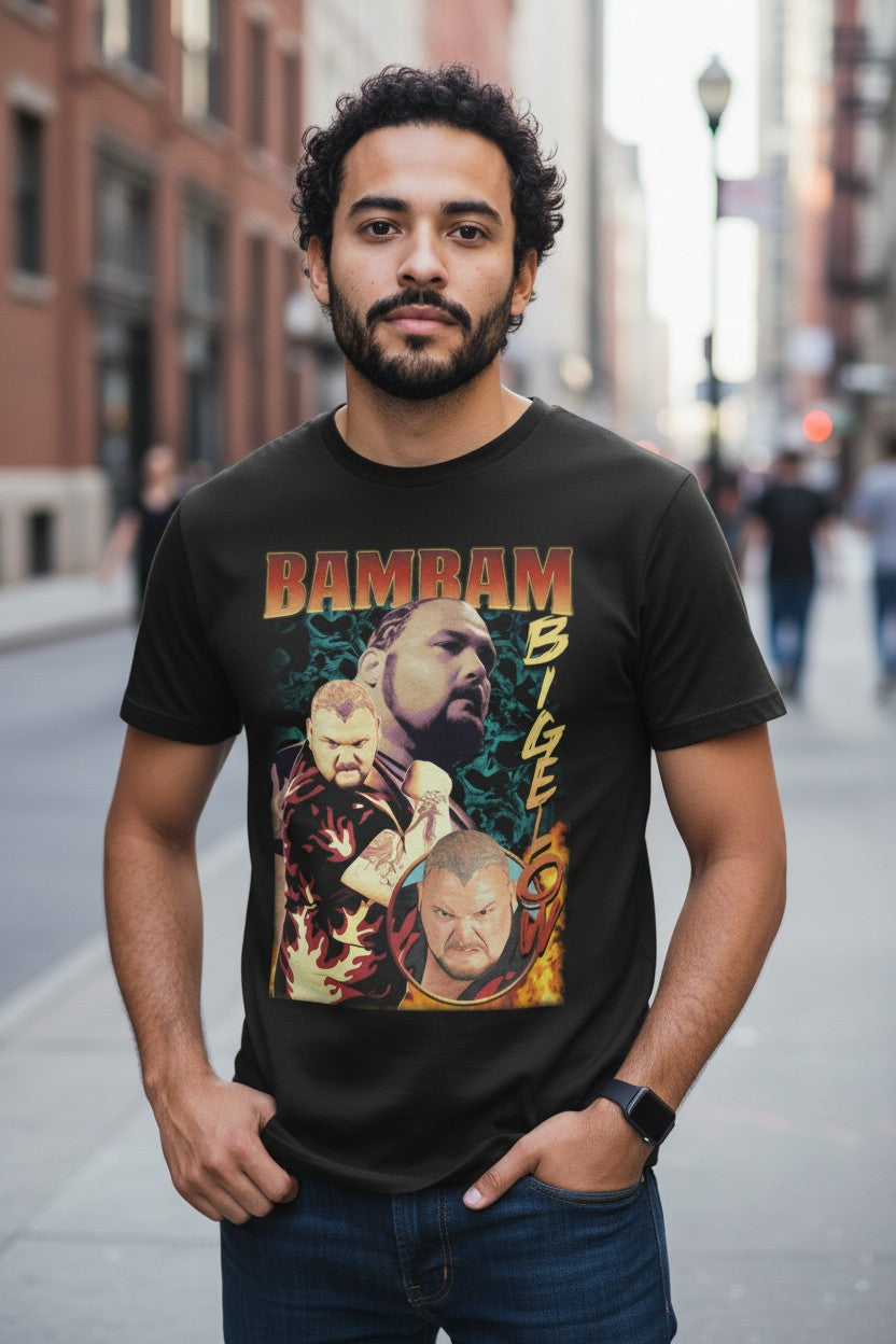 Bam Bam Bigelow Triple Pose Black T-shirt