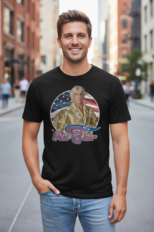Ric Flair Real American 16x USA Flag Black T-shirt