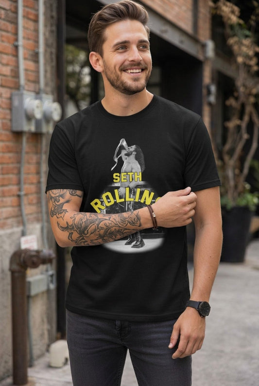 Seth Rollins In Ring WWE Mens Black T-shirt