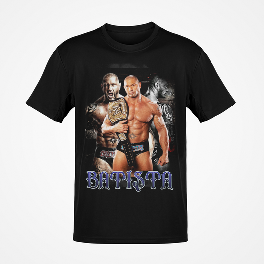 Batista Three Pose Mens Black T-shirt WWE