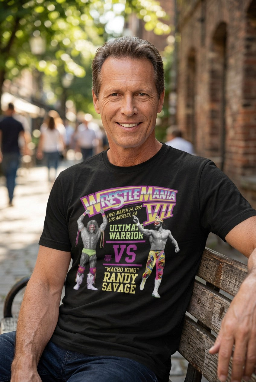 Wrestlemania 7 Macho Man Ultimate Warrior Black T-shirt