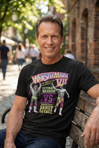 Wrestlemania 7 Macho Man Ultimate Warrior Black T-shirt