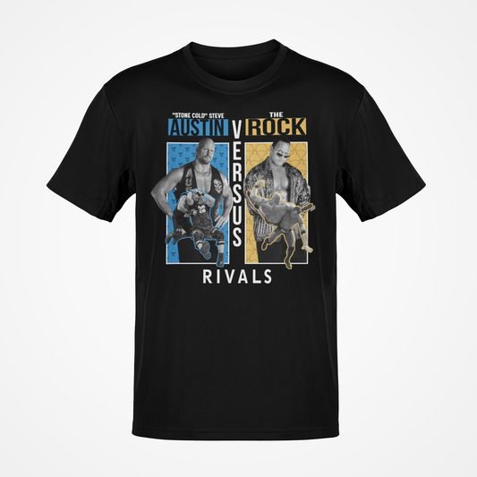 WWE Rivals Stone Cold Steve Austin vs The Rock Mens Black T-shirt