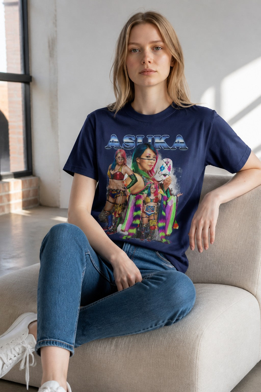 Asuka Three Pose Navy Blue T-shirt WWE
