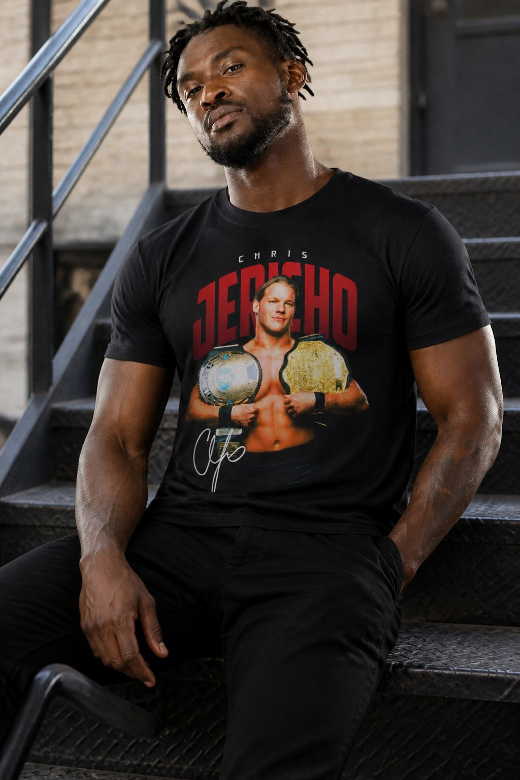 Chris Jericho Double Champion WWE Mens Black T-shirt