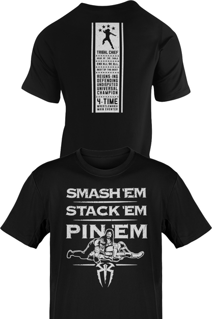 Roman Reigns Smash Stack Pin Mens Black T-shirt