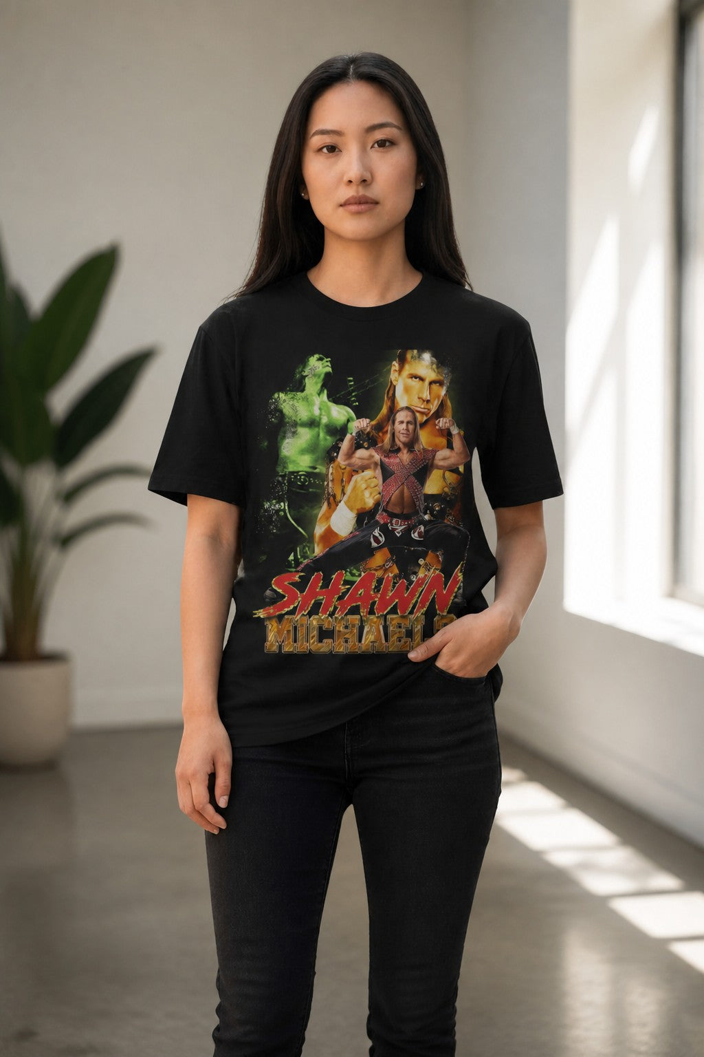 Shawn Michaels Three Pose Collage Mens Black T-shirt