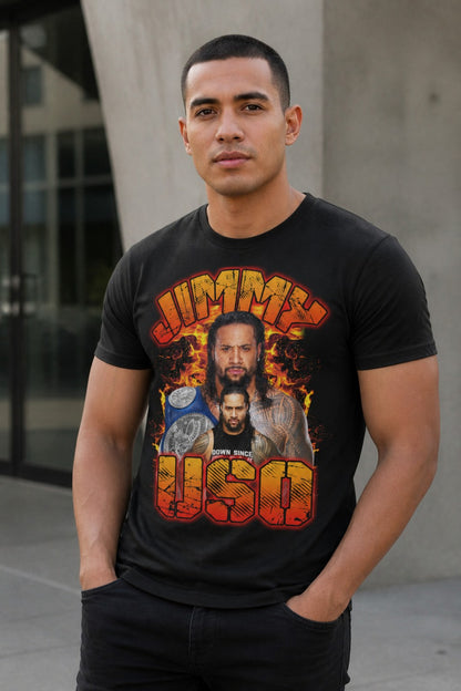 Jimmy Uso Orange Fury Mens Black T-shirt